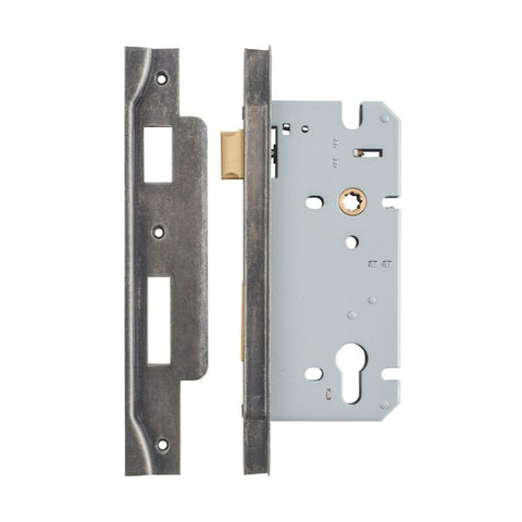 IVER 85Mm Rebated Euro Mortice Lock | 60mm Backset - Distressed Nickel