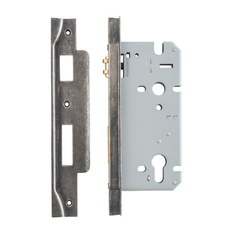Iver 85mm Rebated Euro Roller Mortice Lock | 60mm Backset - Distressed Nickel