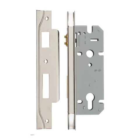 Iver 85mm Rebated Euro Roller Mortice Lock | 60mm Backset - Polished Nickel