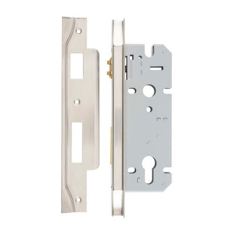 Iver 85mm Rebated Euro Roller Mortice Lock | 45mm Backset - Satin Nickel