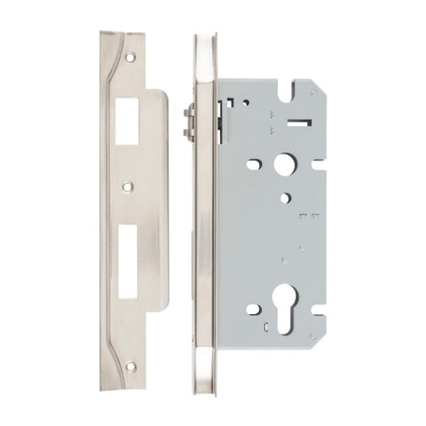 Iver 85mm Rebated Euro Roller Mortice Lock | 60mm Backset - Satin Nickel
