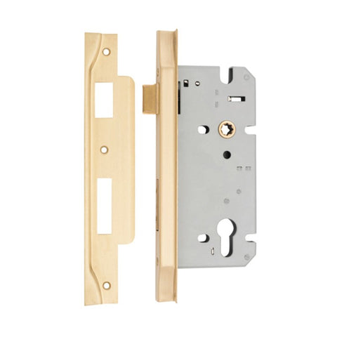 IVER 85Mm Rebated Euro Mortice Lock | 60mm Backset - Brushed Brass