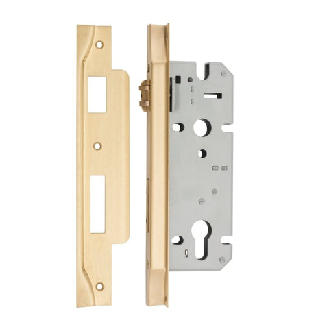 Iver 85mm Rebated Euro Roller Mortice Lock | 45mm Backset - Brushed Brass