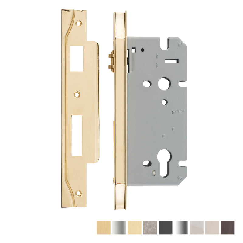 IVER REBATED EURO ROLLER MORTICE LOCK - AVAILABLE IN VARIOUS FINISHES AND SIZES