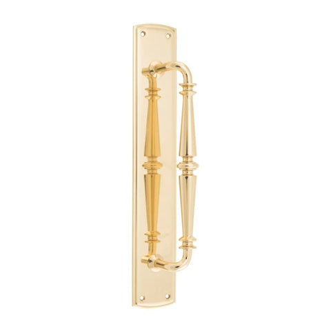 IVER Sarlat Door Pull Handle | 257mm [on Backplate] Pull Handle on Backplate - Polished Brass