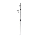 Black adjustable camera tripod stand on a white background