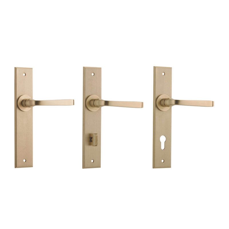 IVER ANNECY DOOR LEVER HANDLE ON CHAMFERED BACKPLATE BRUSHED CHAMPAGNE - CUSTOMISE TO YOUR NEEDS
