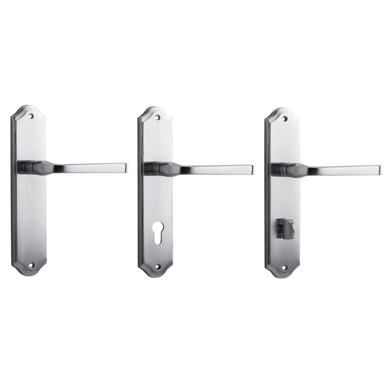 IVER ANNECY DOOR LEVER HANDLE ON SHOULDERED BACKPLATE BRUSHED CHROME - CUSTOMISE TO YOUR NEEDS