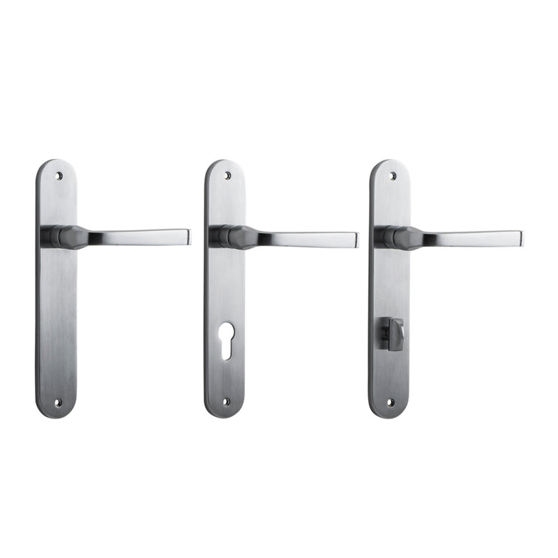 IVER ANNECY DOOR LEVER HANDLE ON OVAL BACKPLATE BRUSHED CHROME - CUSTOMISE TO YOUR NEEDS