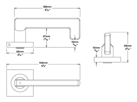 IVER Baltimore Return Door Lever Handle On Square Rose | Passage Lever Set Only | 7 Finishes