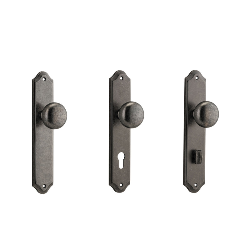IVER CAMBRIDGE DOOR KNOB ON SHOULDERED BACKPLATE DISTRESSED NICKEL - CUSTOMISE TO YOUR NEEDS