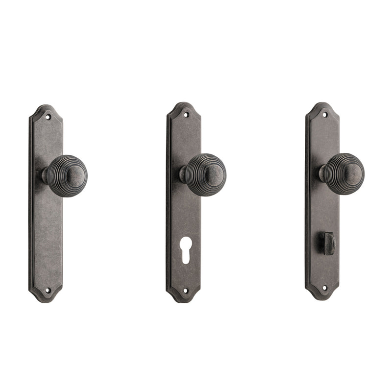 IVER GUILDFORD DOOR KNOB ON SHOULDERED BACKPLATE DISTRESSED NICKEL - CUSTOMISE TO YOUR NEEDS