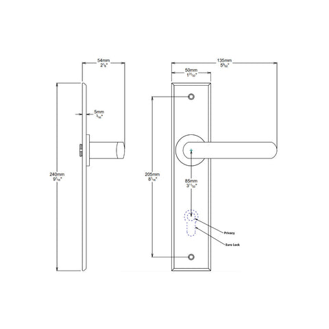 IVER Osaka Door Lever Handle On Chamfered Backplate | Passage Lever Set Only | 6 Finishes
