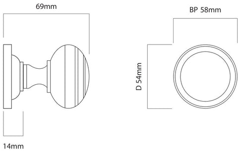 Iver Paddington Door Knob On Round Rose Concealed Fix