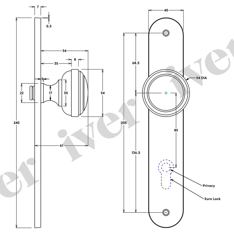 IVER PADDINGTON DOOR KNOB ON OVAL BACKPLATE SATIN NICKEL - CUSTOMISE TO YOUR NEEDS