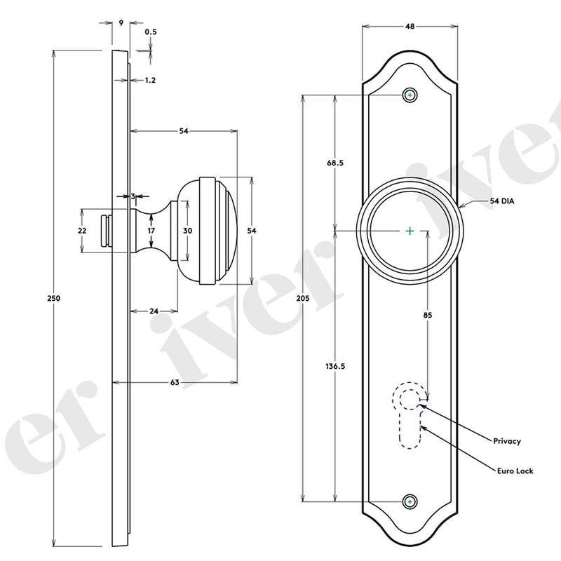 IVER PADDINGTON DOOR KNOB ON SHOULDERED BACKPLATE MATT BLACK - CUSTOMISE TO YOUR NEEDS