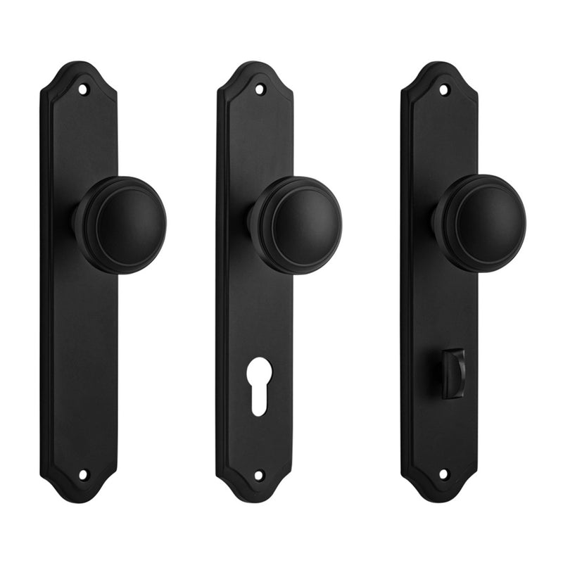 IVER PADDINGTON DOOR KNOB ON SHOULDERED BACKPLATE MATT BLACK - CUSTOMISE TO YOUR NEEDS