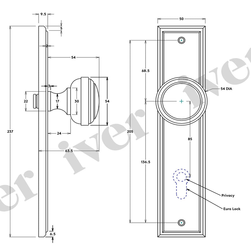 IVER PADDINGTON DOOR KNOB ON STEPPED BACKPLATE CHROME PLATED - CUSTOMISE TO YOUR NEEDS