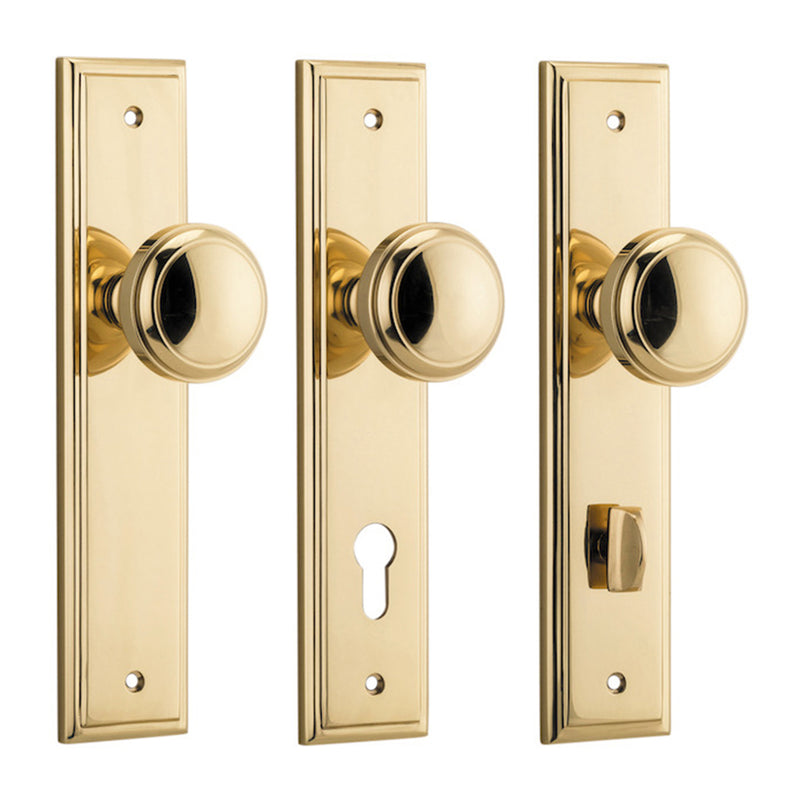 IVER PADDINGTON DOOR KNOB ON STEPPED BACKPLATE POLISHED BRASS - CUSTOMISE TO YOUR NEEDS