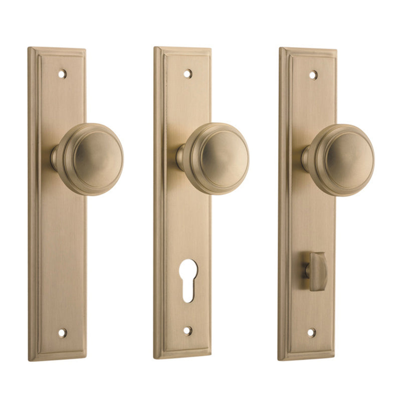 IVER PADDINGTON DOOR KNOB STEPPED BACKPLATE BRUSHED BRASS - CUSTOMISE TO YOUR NEEDS