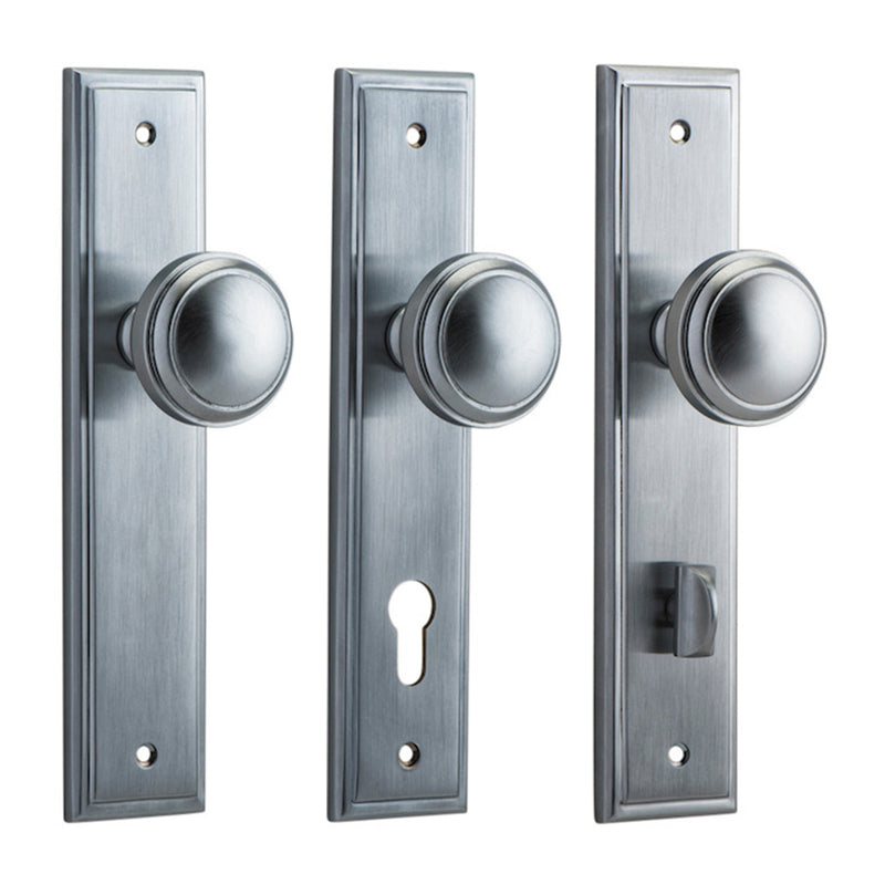 IVER PADDINGTON DOOR KNOB ON STEPPED BACKPLATE BRUSHED CHROME - CUSTOMISE TO YOUR NEEDS