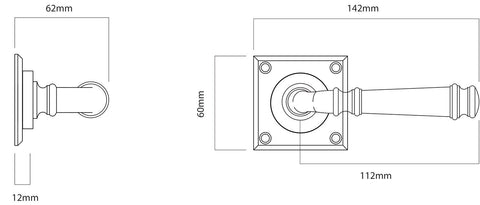 IVER Verona Door Lever Handle On Chamfered Square Backplate | Passage Lever Set Only | 3 Finishes