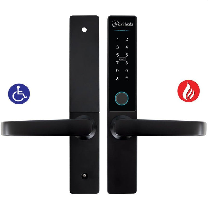 McGrath Hamilton Digital Lock With DDA Compliant Handles And 2 - Hour Fire Rating — Black Finish, 60/70mm Adjustable Latch - primehardware