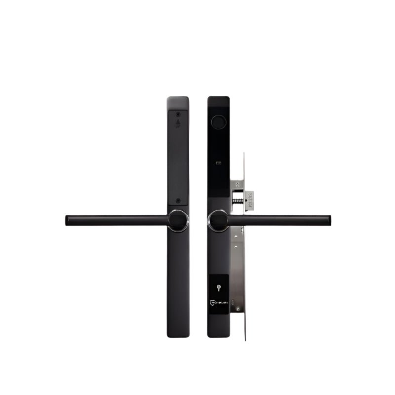 Black digital door lock on a white background