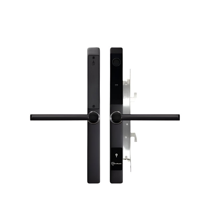 Black digital door lock on a white background