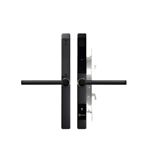 Black digital door lock on a white background