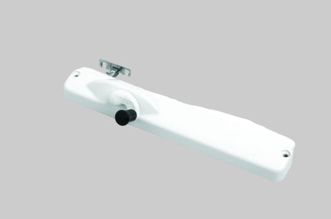 White handle with black grip on a white background