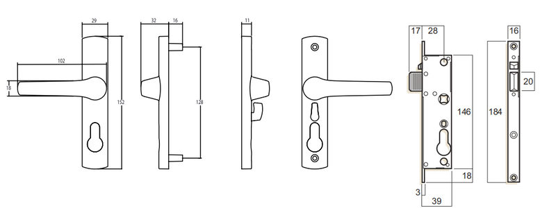 WHITCO W892117 TASMAN MK2 HINGED SECURITY DOOR LOCK NO CYLINDER Black