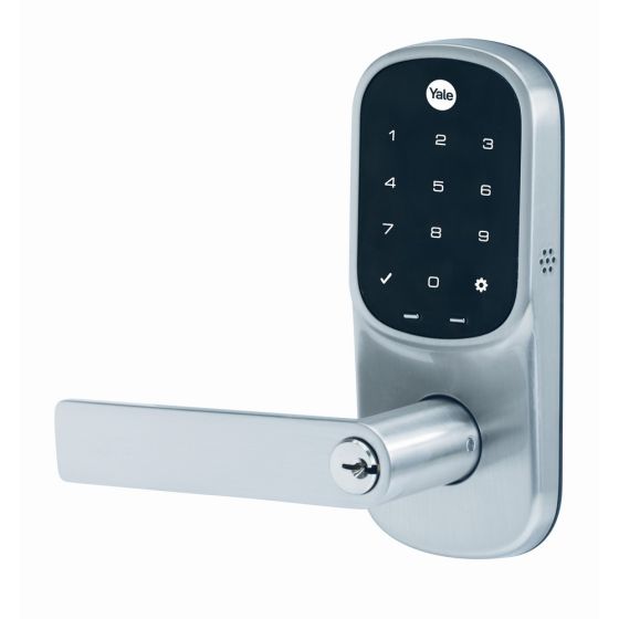 YALE ASSURE KEYED LEVER SATIN CHROME WITH YALE HOME