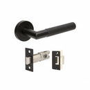 Bronze door handle set with lock and deadbolt on a white background