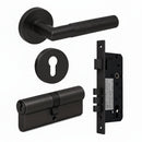 Bronze door handle set with lock mechanism on a white background