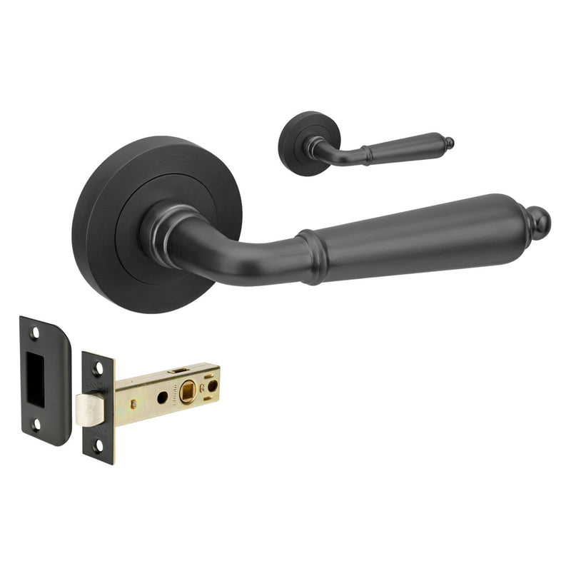 Zanda Oxford Door Lever Handle on Round Rose PRIVACY Set Matt Black 100712BLK