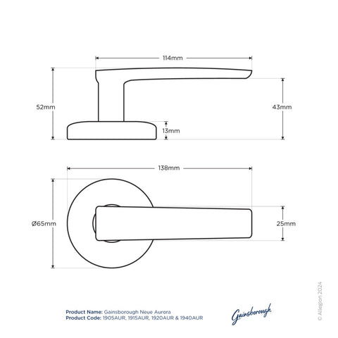Gainsborough Neue Aurora Passage Lever Set in Satin Brass