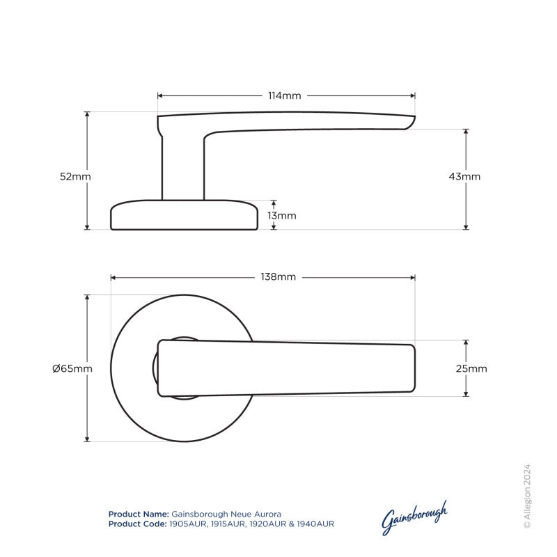 Gainsborough Neue Aurora Passage Lever Set in Satin Brass