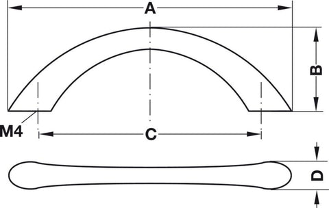 Cabinet Furniture handle, Bow handle, zinc alloy 155 x 30 mm - primehardware