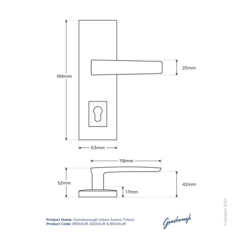 Gainsborough Trilock Urban Aurora Double Cylinder Entrance Lever Set Satin Brass