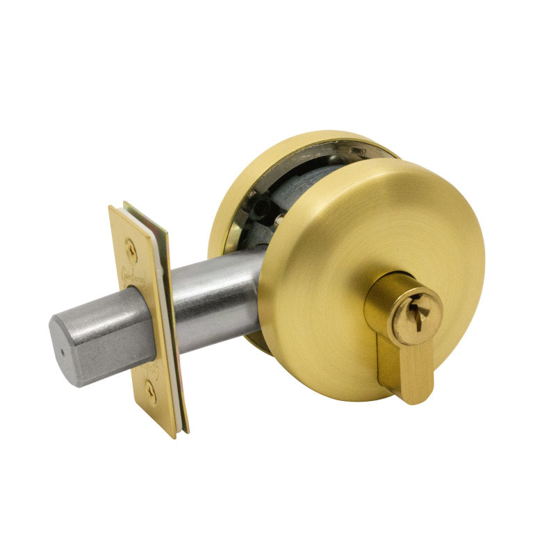 Gainsborough Neue Smooth Round Keyed Single Cylinder Deadbolt Satin Brass