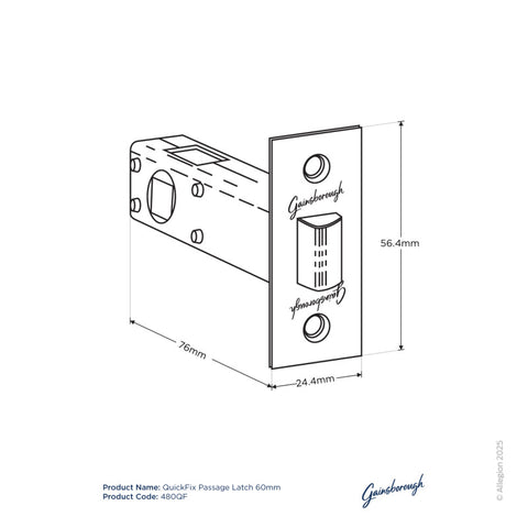 Gainsborough QuickFix Passage Latch 60 mm Satin Brass