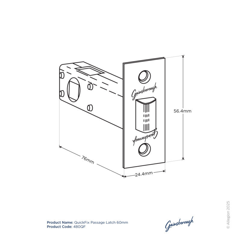 Gainsborough QuickFix Passage Latch 60 mm Satin Brass