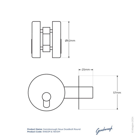 Gainsborough Neue Smooth Round Keyed Single Cylinder Deadbolt Satin Brass