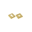 Two gold square earrings on a white background