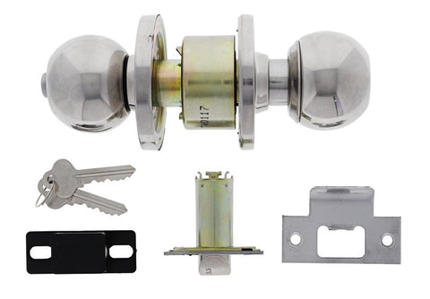 Carbine Epsom 3000 Cylindrical Entrance set, 60mm backset, C4 Keyed to Differ, Boxed, Polished Stainless Steel - primehardware