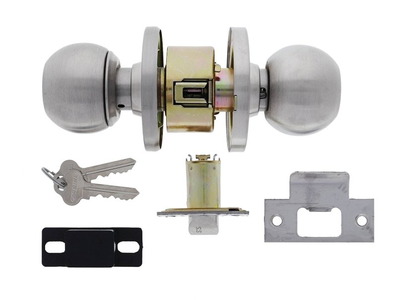 Carbine Epsom 3000 Cylindrical Entrance set, 70mm backset, C4 Keyed to Differ, Display Pack, Satin Stainless Steel