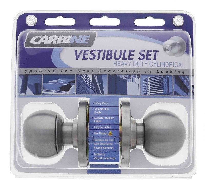 Carbine Epsom 3000 Cylindrical Vestibule set, 70mm backset, C4 Keyed to Differ, Display Pack, Satin Stainless Steel - primehardware