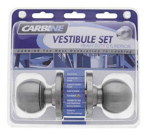 Carbine Epsom 3000 Cylindrical Vestibule set, 70mm backset, C4 Keyed to Differ, Display Pack, Satin Stainless Steel - primehardware