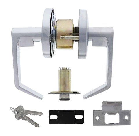 Carbine Doncaster 7000 Cylindrical Vestibule set, Standard Lever, 70mm backset, C4 Keyed to Differ, Boxed, Brushed Satin Chrome - primehardware